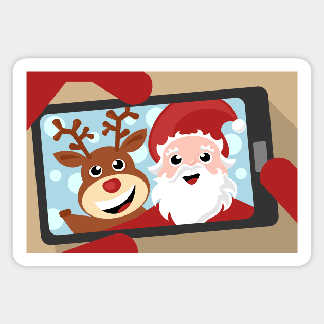 Santa Claus and reindeer selfie Sticker by SooperYela